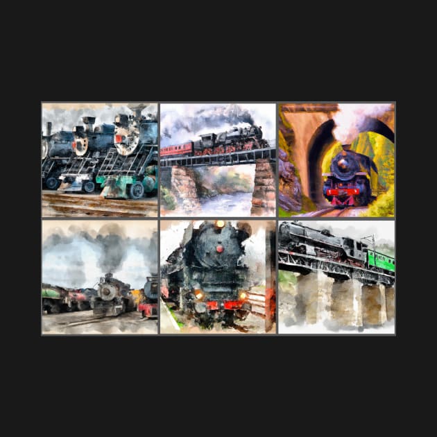 Steam Locomotive Watercolor Collage by Starbase79