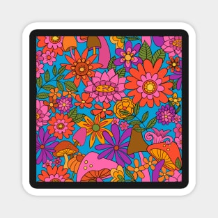 Copy of Copy of Brown, blue, orange, green, sixties seventies floral Magnet