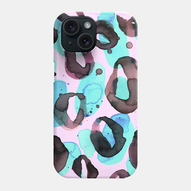 Leopard Circles Blue Pink Phone Case by ninoladesign