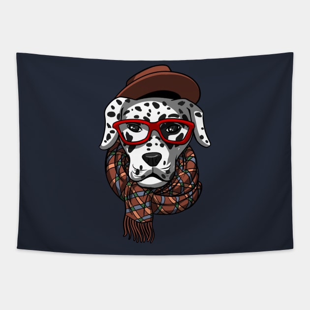 Hipster Dalmatian Dog Wearing Glasses Funny Geek Tapestry by underheaven