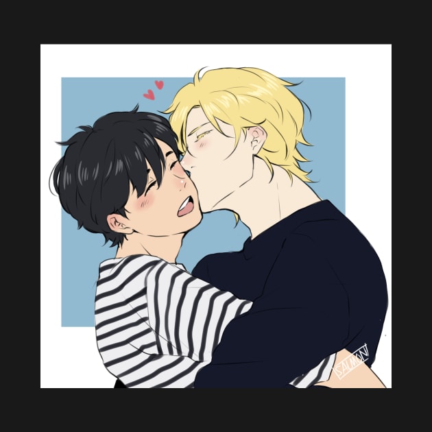 Ash and Eiji Soft Kiss by MykaAndSalmon