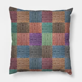 Classic Colorful Chequered Pattern with Wood Texture Feel Pillow