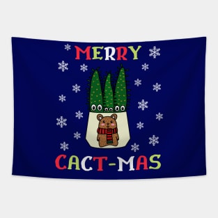 Merry Cact Mas - Eves Pin Cacti In Christmas Bear Pot Tapestry