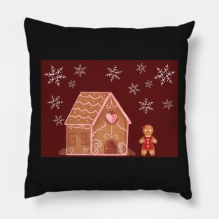 Festive gingerbread house and woman Pillow