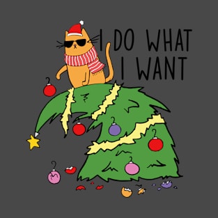 I Do What I Want - Angry Christmas Cat T-Shirt