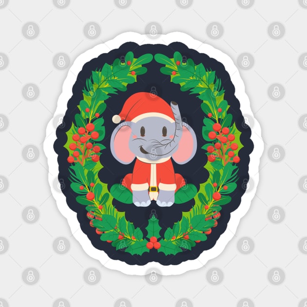 Baby Elephant Santa - Christmas Animal Nursery Kids Character Illustration Magnet by Millusti