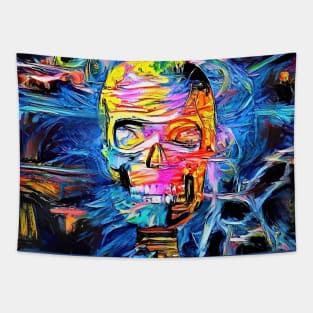 Skull surrounded by magic lights Tapestry