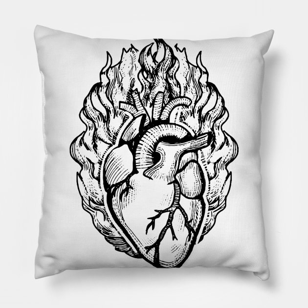 burning heart Anatomical heart t-shirt Pillow by The Brooklyn Vibe