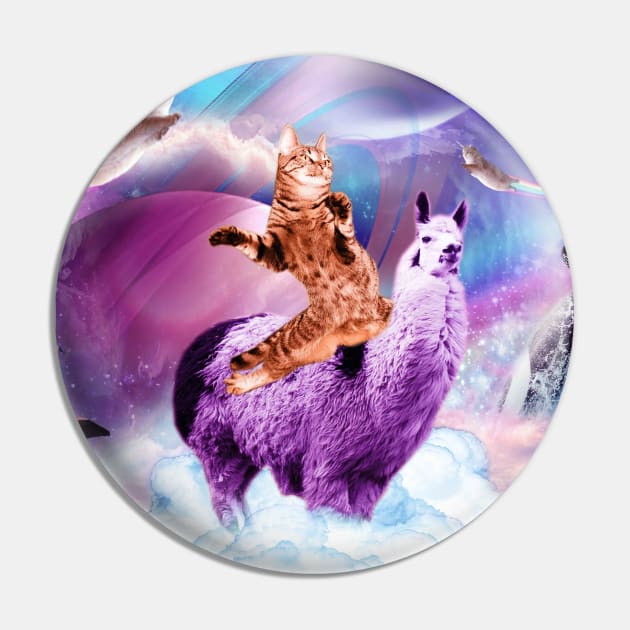 Kitty Cat Riding On Rainbow Llama In Space Pin by Random Galaxy