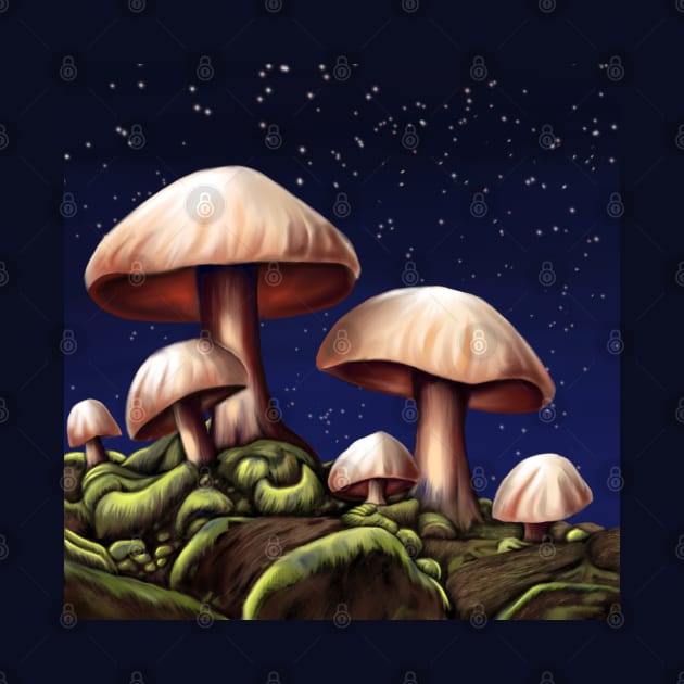 Mushrooms in a starry night Fantasy by Sivan's Designs