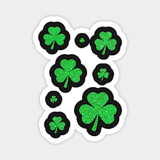 St Patricks Day, 3 Leaf Bright Green Faux Glitter Clovers Magnet