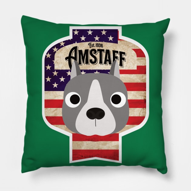 American Staffordshire Terrier - Distressed Union Jack Amstaff Beer Label Design Pillow by DoggyStyles