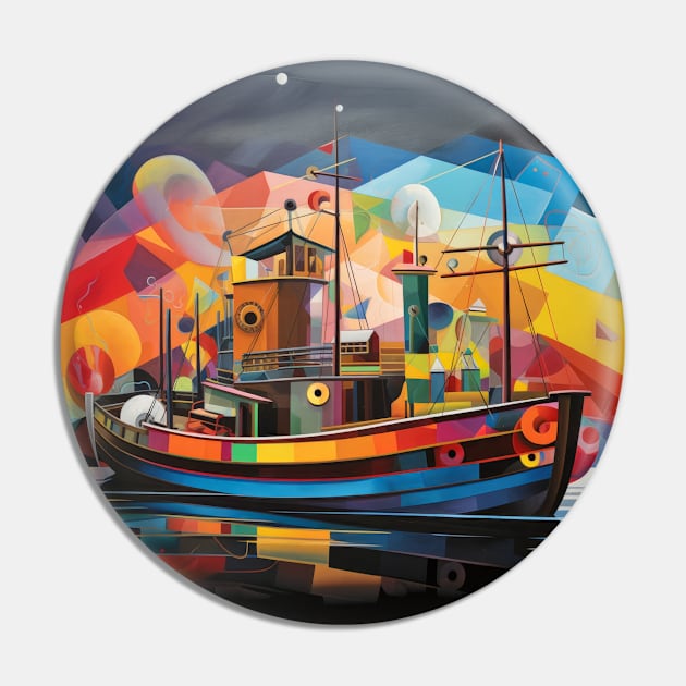 Fishing Boat Concept Abstract Colorful Scenery Painting Pin by Cubebox