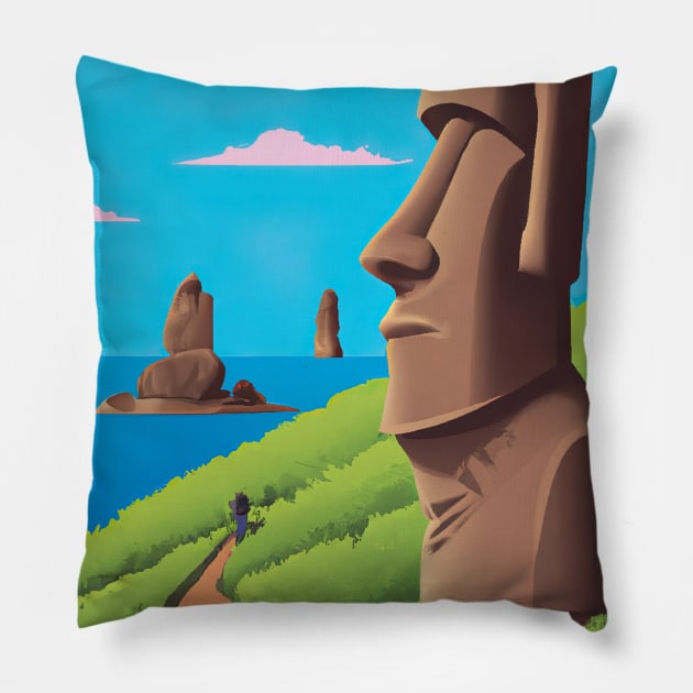 Moai Monumental Statues Pillow by maxcode