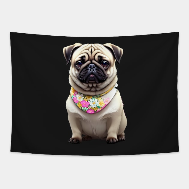 Charming Pug Puppy in Floral Bib Tapestry by fur-niche