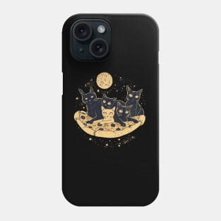 Retro futuristic cats on pizzas in space Phone Case