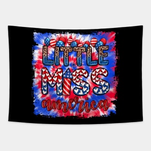 Little Miss Us America 4Th Of July Messy Bun Toddler Girls Tapestry