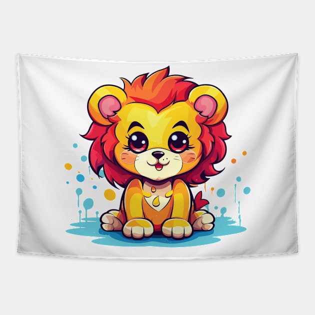 happy lion cartoon v2 Tapestry by H2Ovib3s