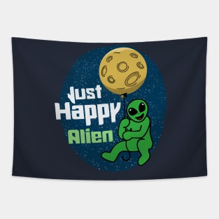 Happy Alien with the Planet Balloon Tapestry