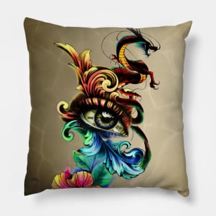 Awesome eye with clock and dragon Pillow