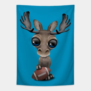 Cute Baby Moose Playing With Football Tapestry