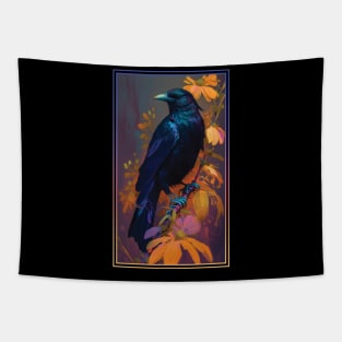 Crow Vibrant Tropical Flower Tall Digital Oil Painting Portrait 3 Tapestry