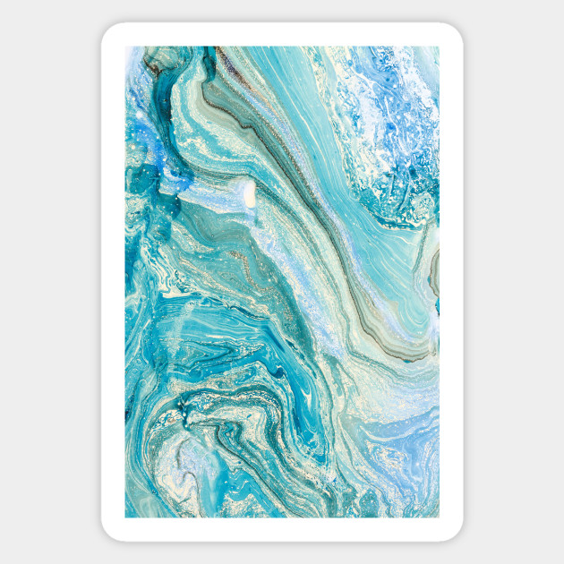 Glitter Turquoise Blue Liquid Marble Abstract Artwork Blue