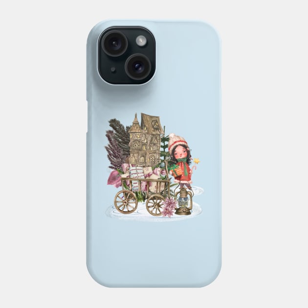 Cute girl sends Christmas gifts Phone Case by Athikan