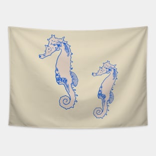 Blue and tan seahorses Tapestry