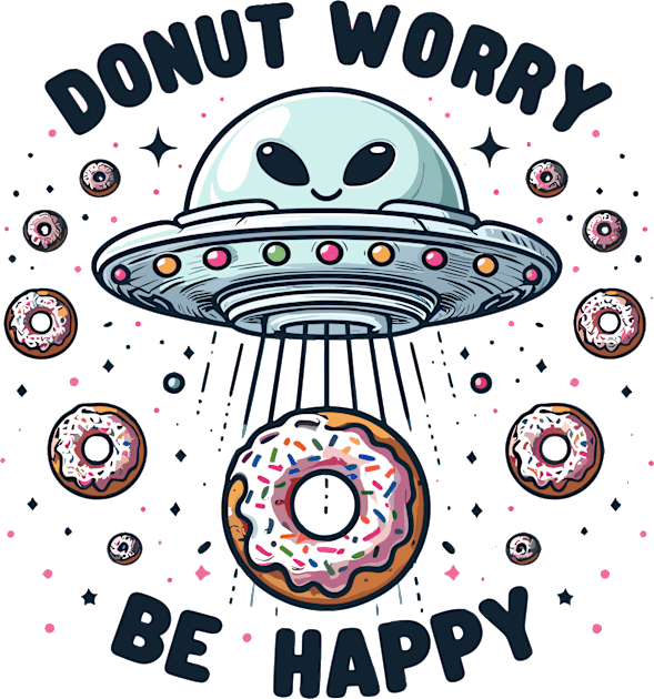 Donut Worry Be Happy Alien Spaceship Kids T-Shirt by PhotoSphere