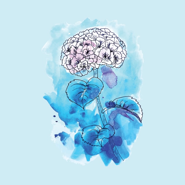 Blue Hydrangea Watercolor by SWON Design