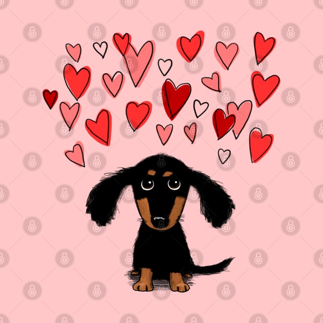 Cute Dachshund Puppy Dog with Valentine Hearts by Coffee Squirrel