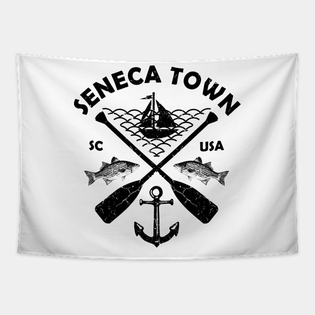 Seneca Lake Town, South Carolina, Fishing Boat Paddle Adventure Tapestry by JahmarsArtistry - APA