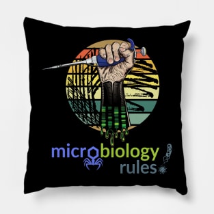 Microbiology Rules - pipette with fist and retro vintage distressed style petri culture plate Pillow