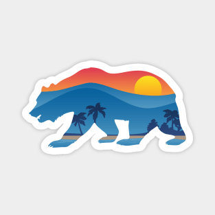 California bear with mountain shoreline summer scene overlay Magnet