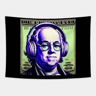 Bankroll Ben Franklin with Retro Headphones Tapestry