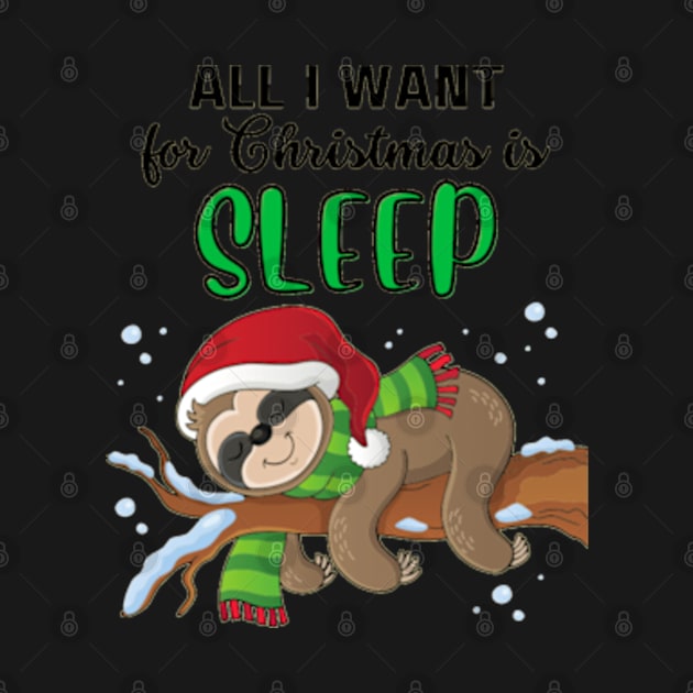 All I Want for Christmas is Sleep Funny Cute Sloth Wearing Santa Hat by Xiaoxiao Art