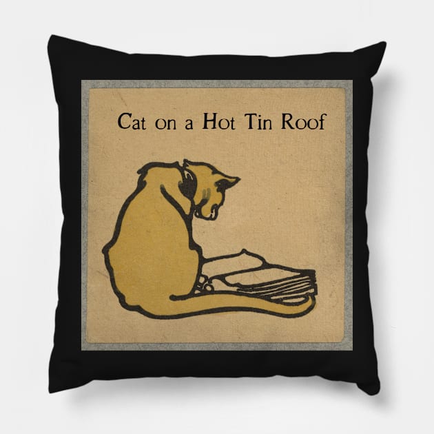 Vintage cat reads classic literature Pillow by picsoncotton