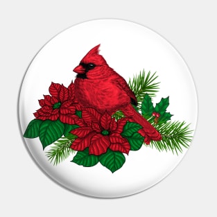 Red Cardinals on Christmas decoration Pin