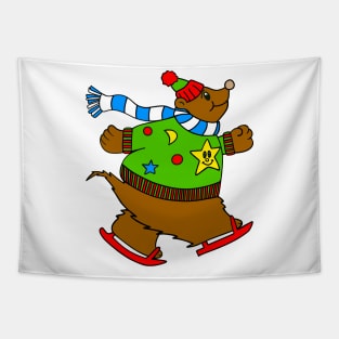 ICE Skater Brown Bear Lover Merry Christmas Sweater Tapestry