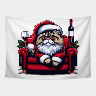 Persian Cat Wine Christmas Tapestry