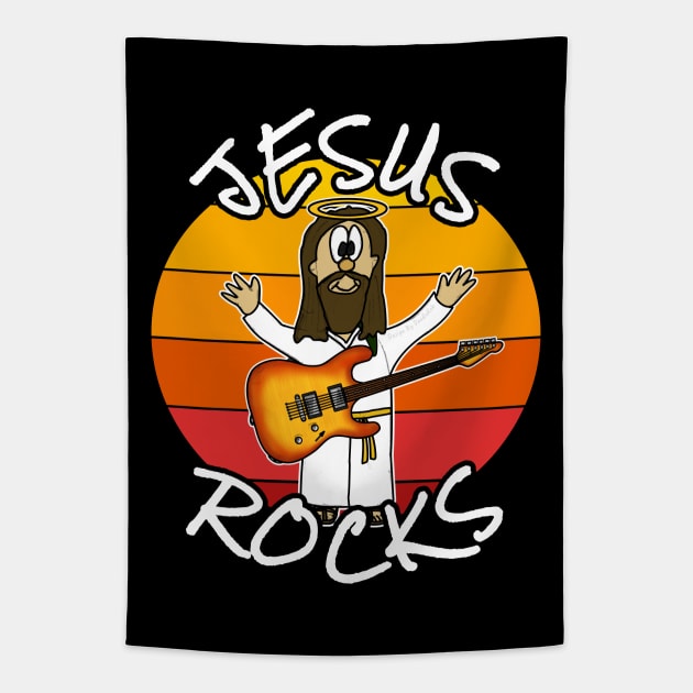 Jesus Rocks Electric Guitar Christian Guitarist Tapestry by doodlerob