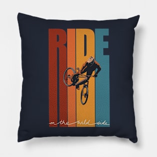 Retro Ride On The Wild Side Mountain Bike Art Pillow