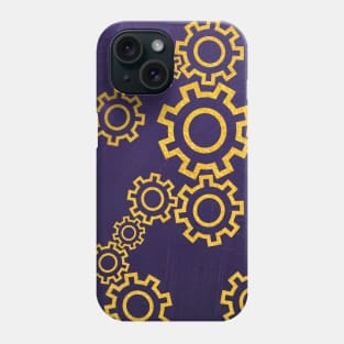 Golden steampunk gears on a purple background Phone Case