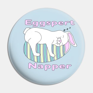 Eggspert Napper - Easter Bunny Sleeping on a Decorated Egg Pin