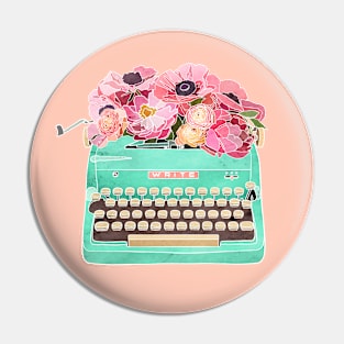 Typewriter with Flowers Pin