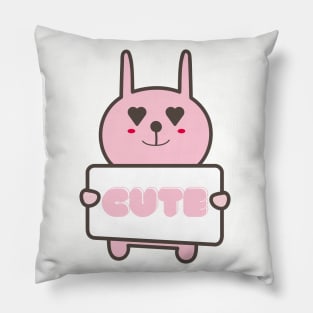 Pink Bunny with Cute sign Pillow