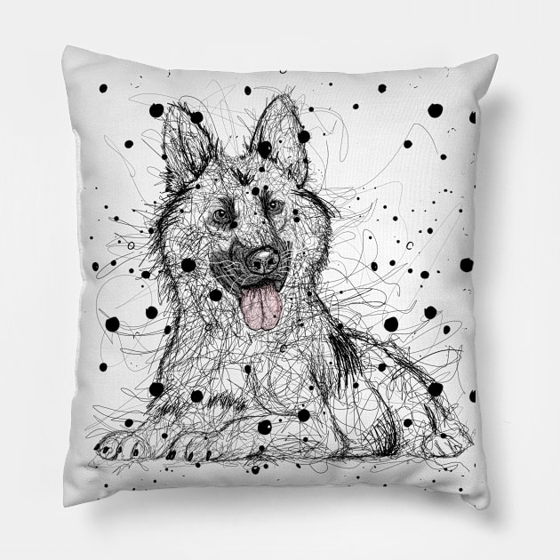 German Shepherd Scribble Artwork Pillow by LemoboyArt