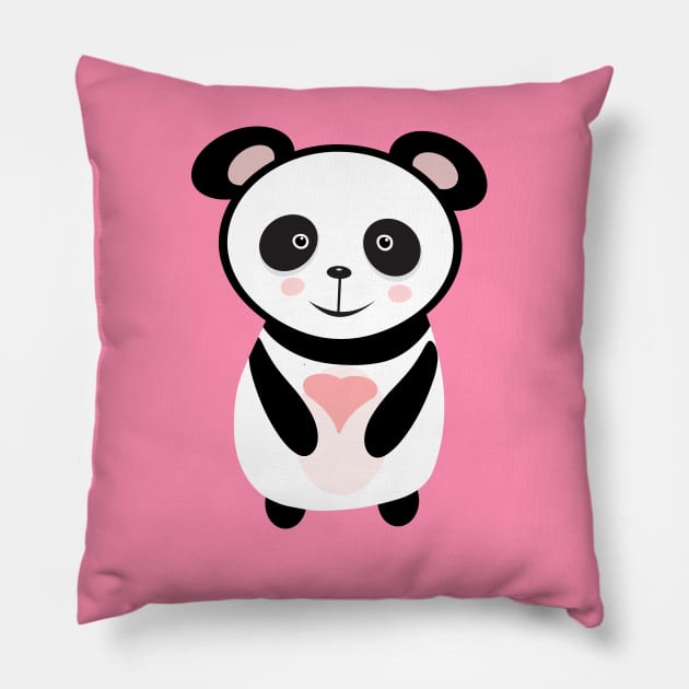 Panda holding love heart Pillow by Abdydesigns