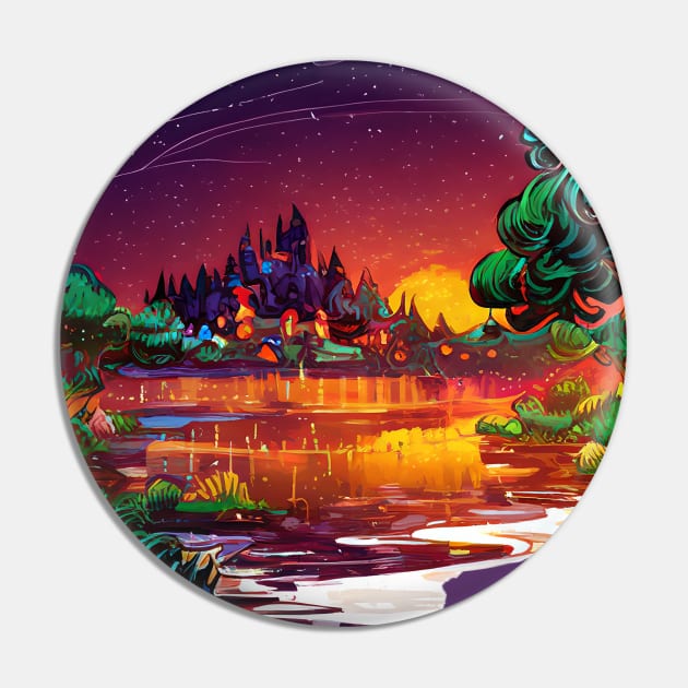 Magic Lantern Lighting Lake Water Pond Reflection Watercolor Pin by The Little Store Of Magic